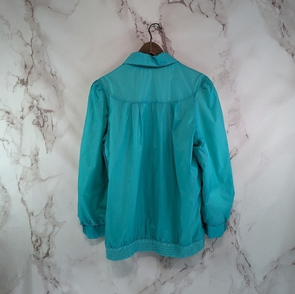 Vintage Jacket Woman Large Turquoise Windbreaker Flannel 80s 90s Puff Grannycore - Picture 5 of 12